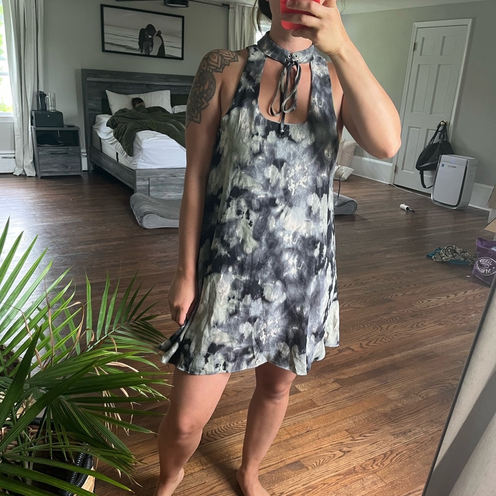 NWT Gray Dress with Choker Neckline